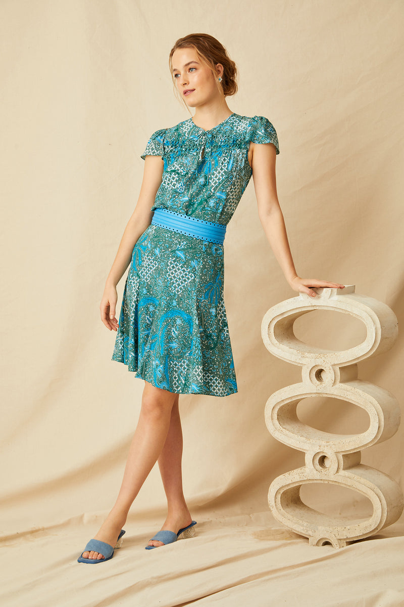 Pansy Skirt - Aqua Trellis