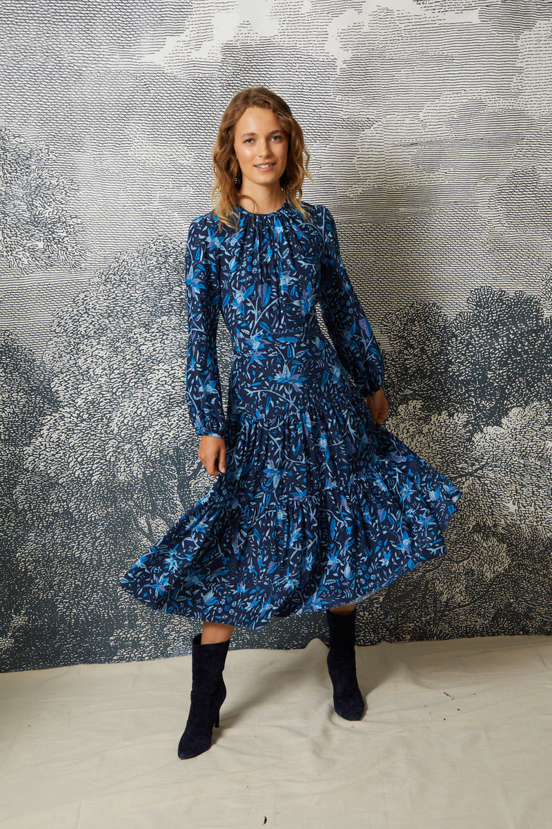 Keyhole Midi Dress - Aqua Lily Batik