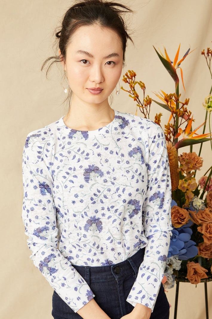 Long Sleeve Waffle Burnout Tee - Indigo Lotus