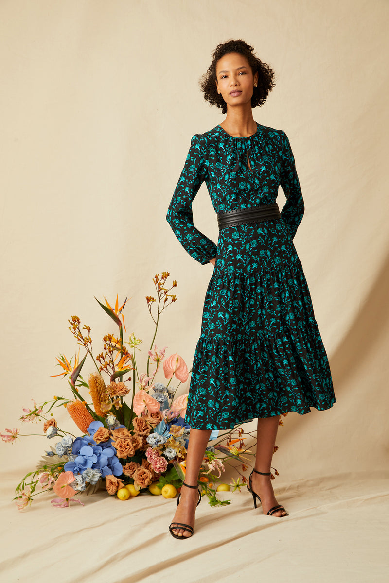 Keyhole Midi Dress - Green Pomegranate
