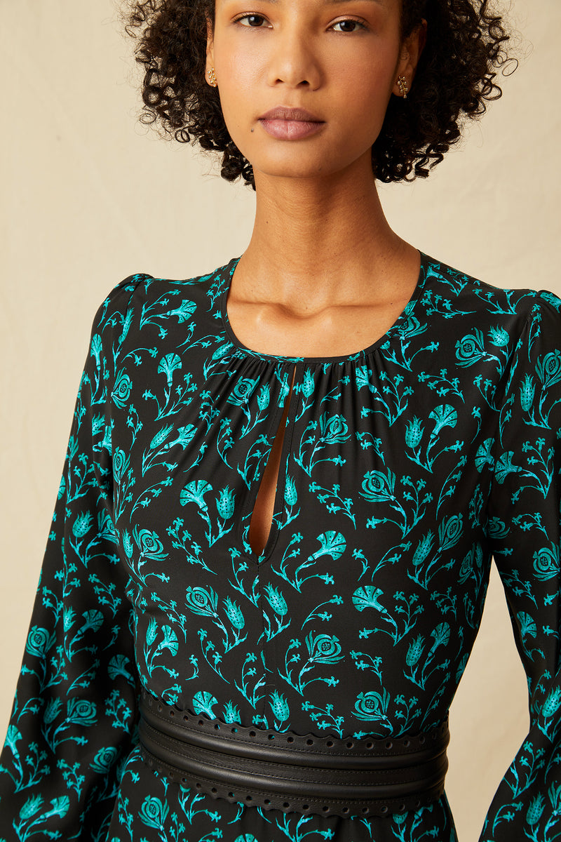 Keyhole Midi Dress - Green Pomegranate