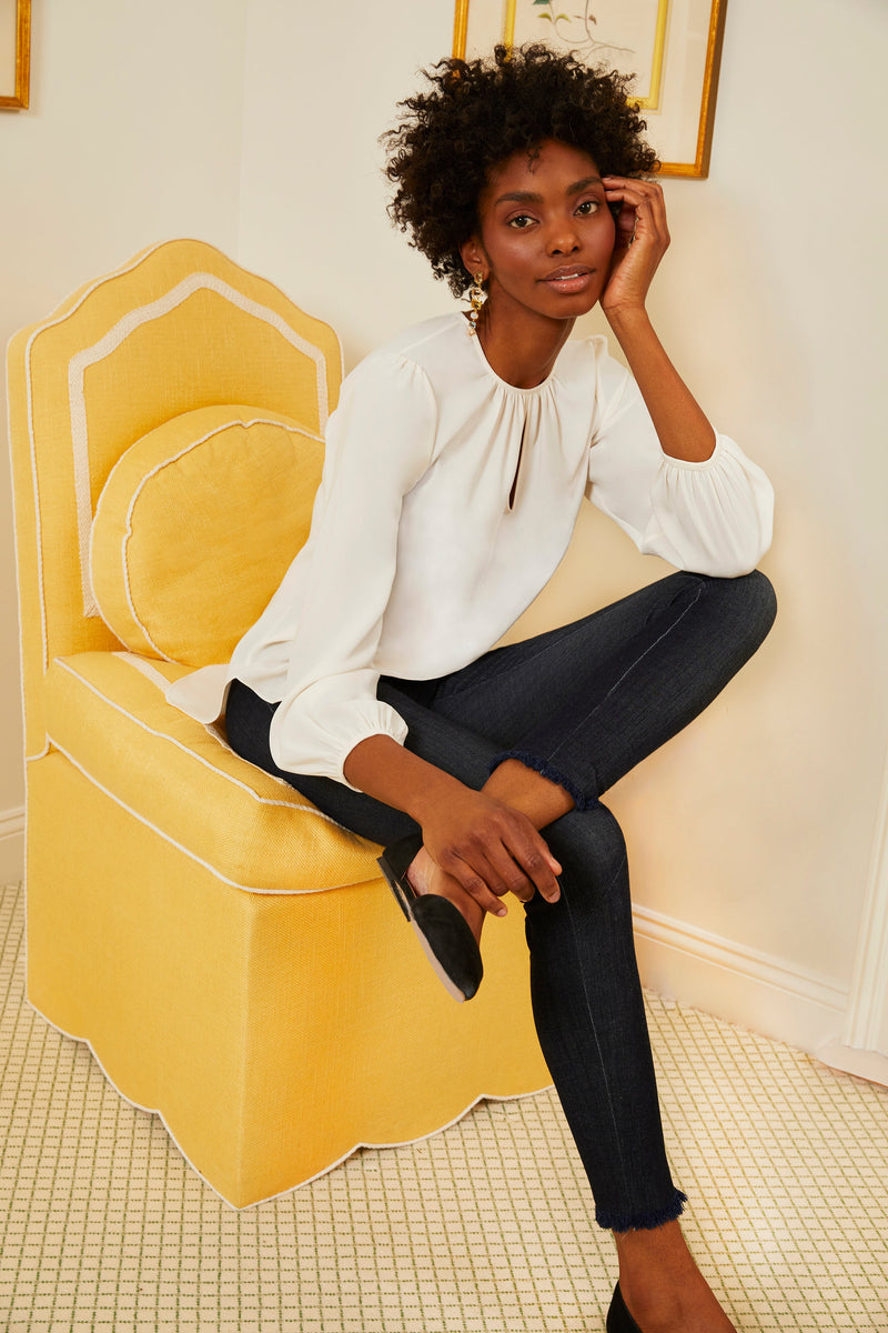 Denim Legging with Fringe - Indigo