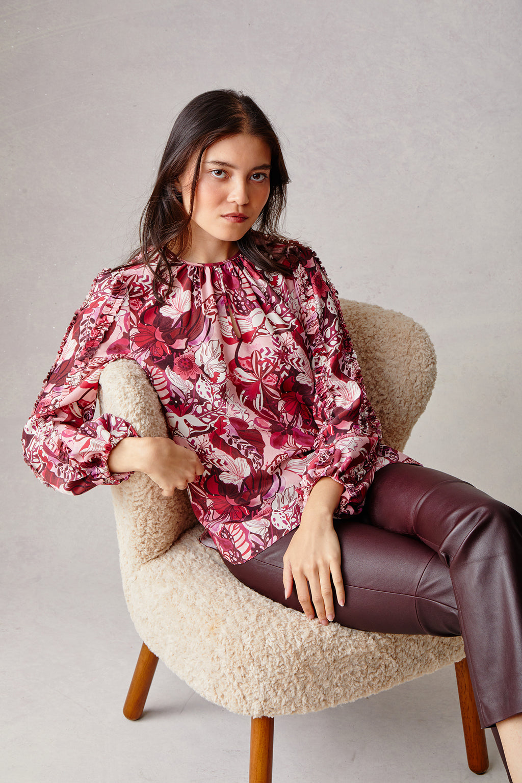 Gardenia Blouse - Burgundy Groovy Blooms