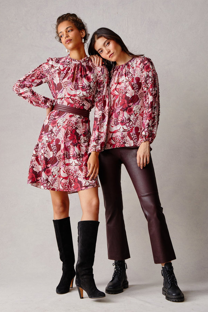 Pansy Dress - Burgundy Groovy Blooms