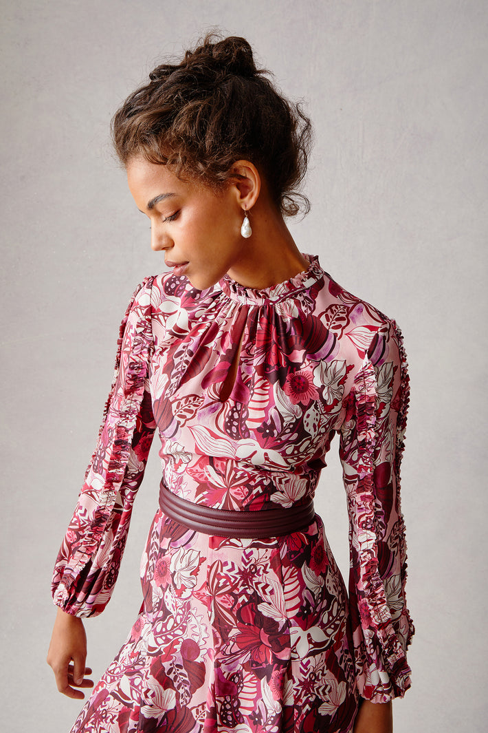 Pansy Dress - Burgundy Groovy Blooms
