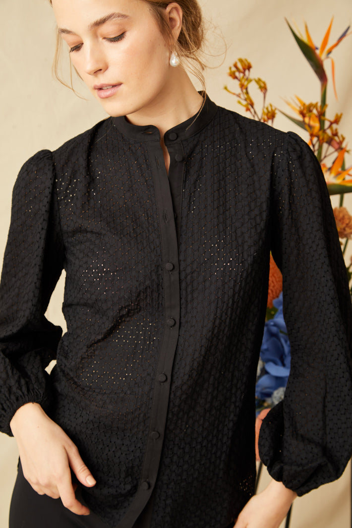 Paloma Blouse - Black Eyelet