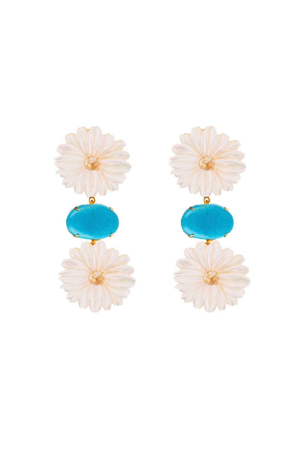 Turquoise and Mother of Pearl Flower Drop Earring
