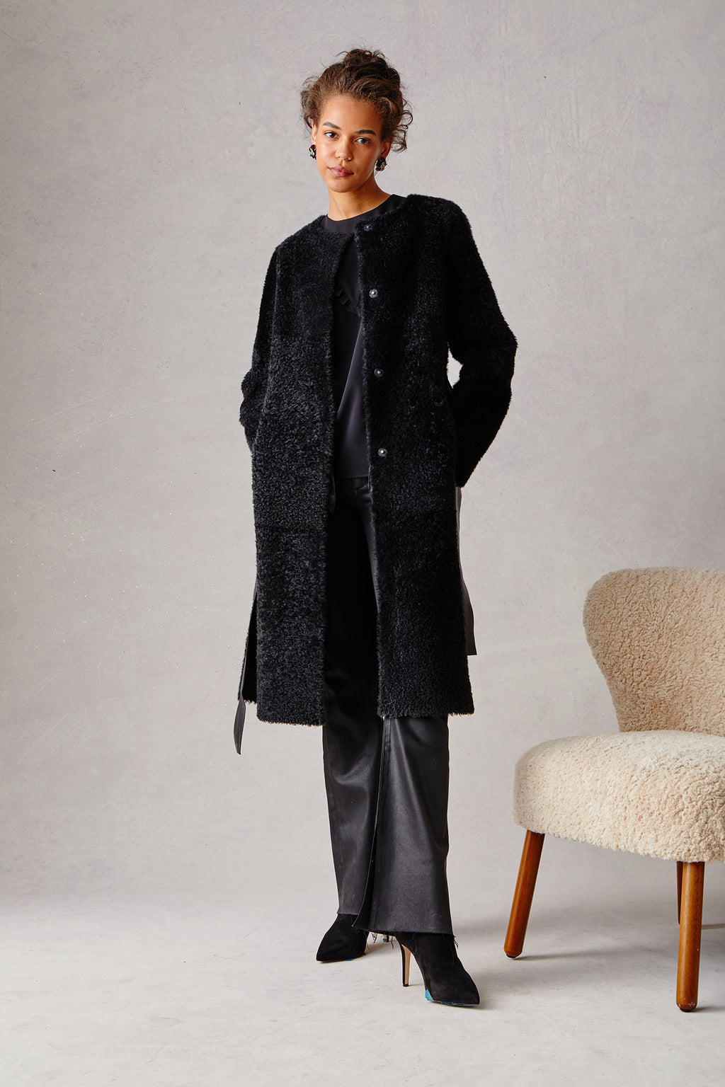 Reversible Shearling Coat - Black