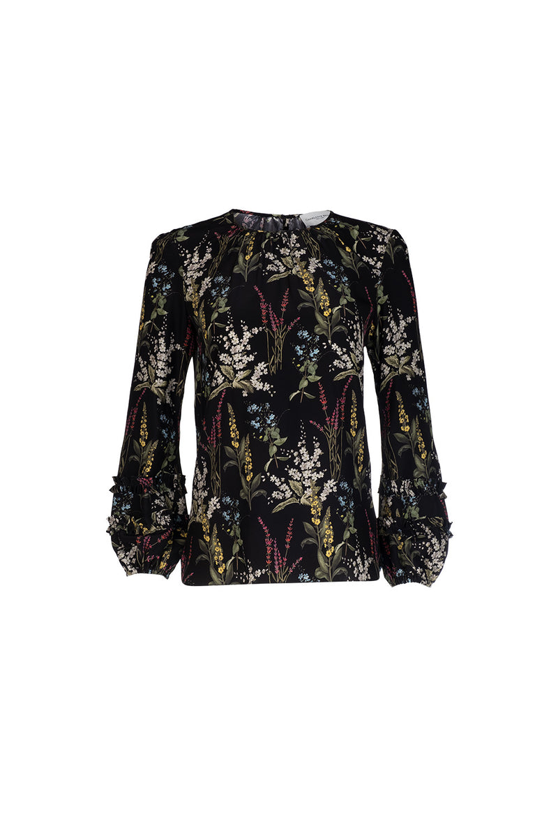 Double Ruffle Blouse - Black Millefleur