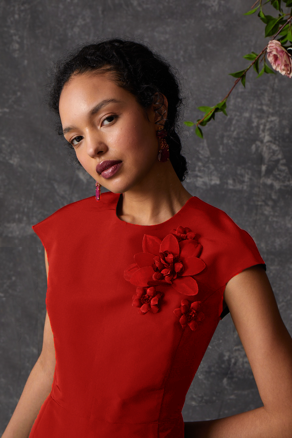 Charlotte Brody New Mercedes Dress - Red With Flower Embellishment