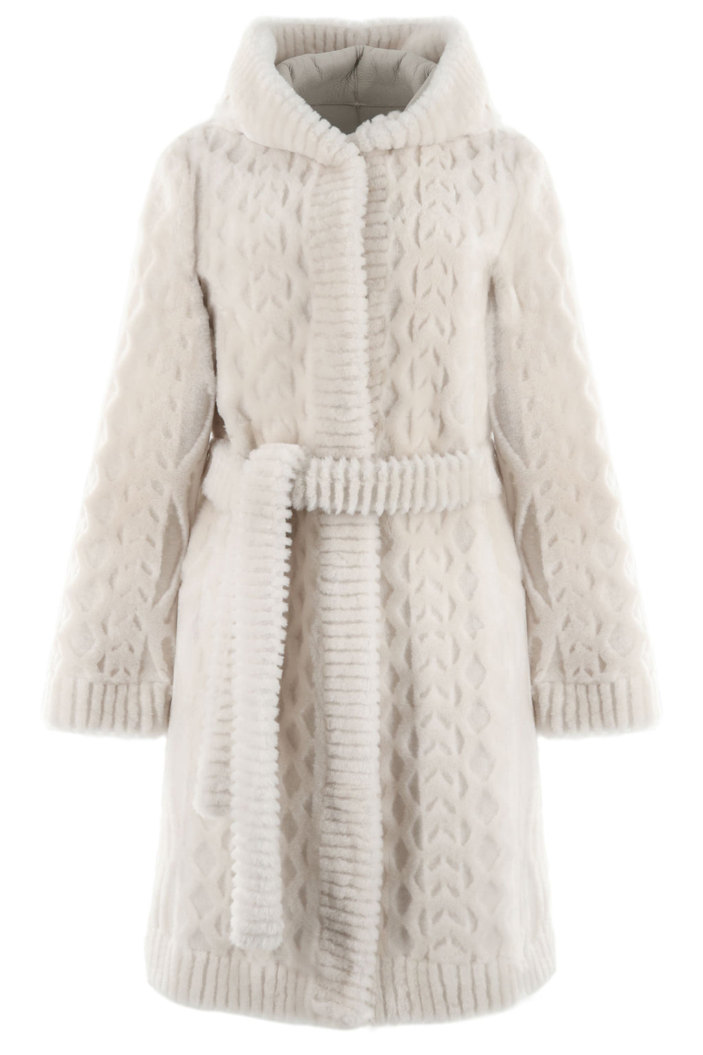 Grooved Shearling Coat- Ivory