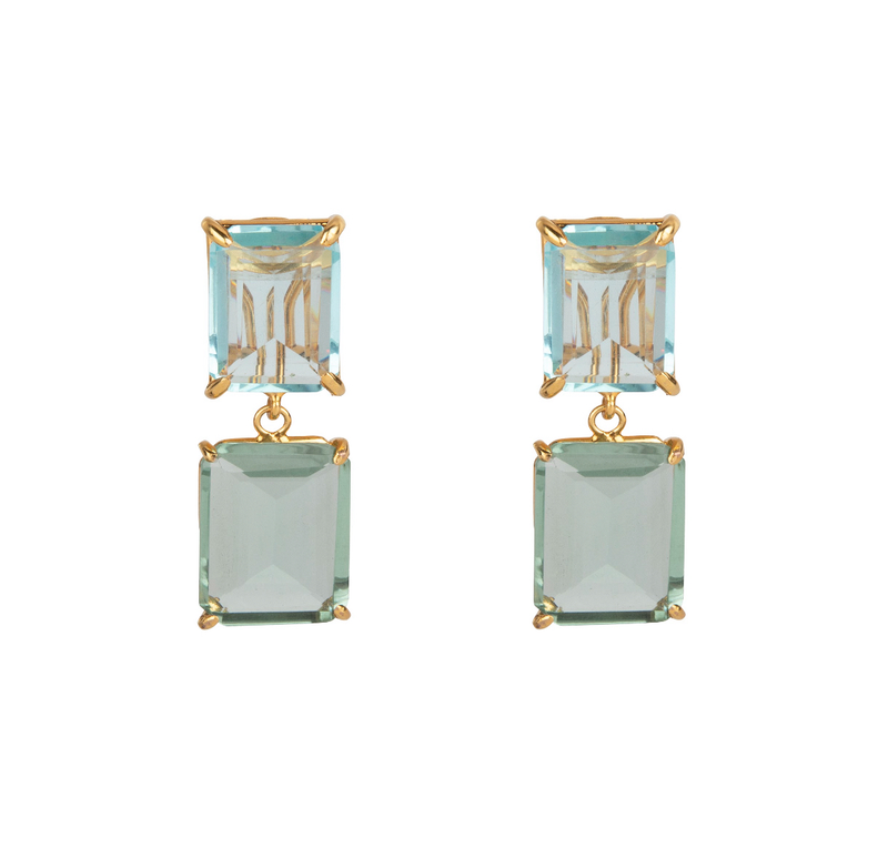 Charlotte Brody Emerald Duo Earring - Blue Quartz, Green Amethyst