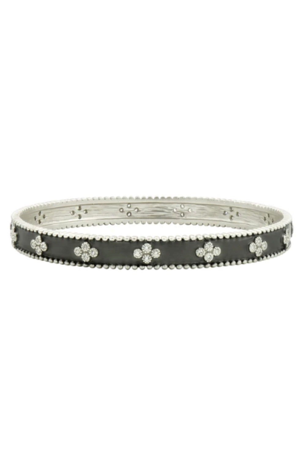 Clover Beaded Bangle - Silver and Black